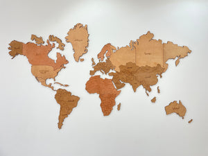 Luxury Natural Camel Leather Stitched World Map