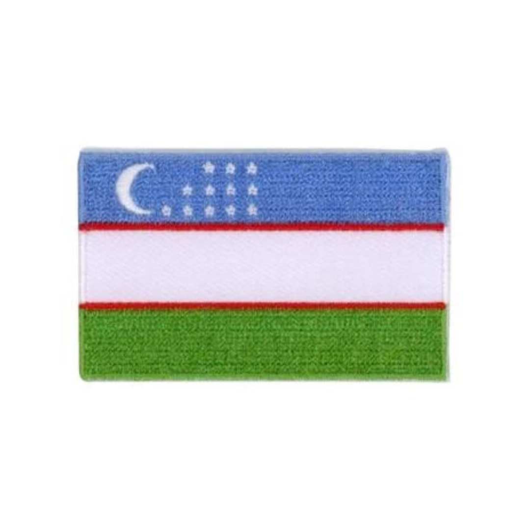 Toppa Ricamata Bandiera Dell'Uzbekistan – Termoadesiva, 7x3,5 Cm, Prodotta In UE