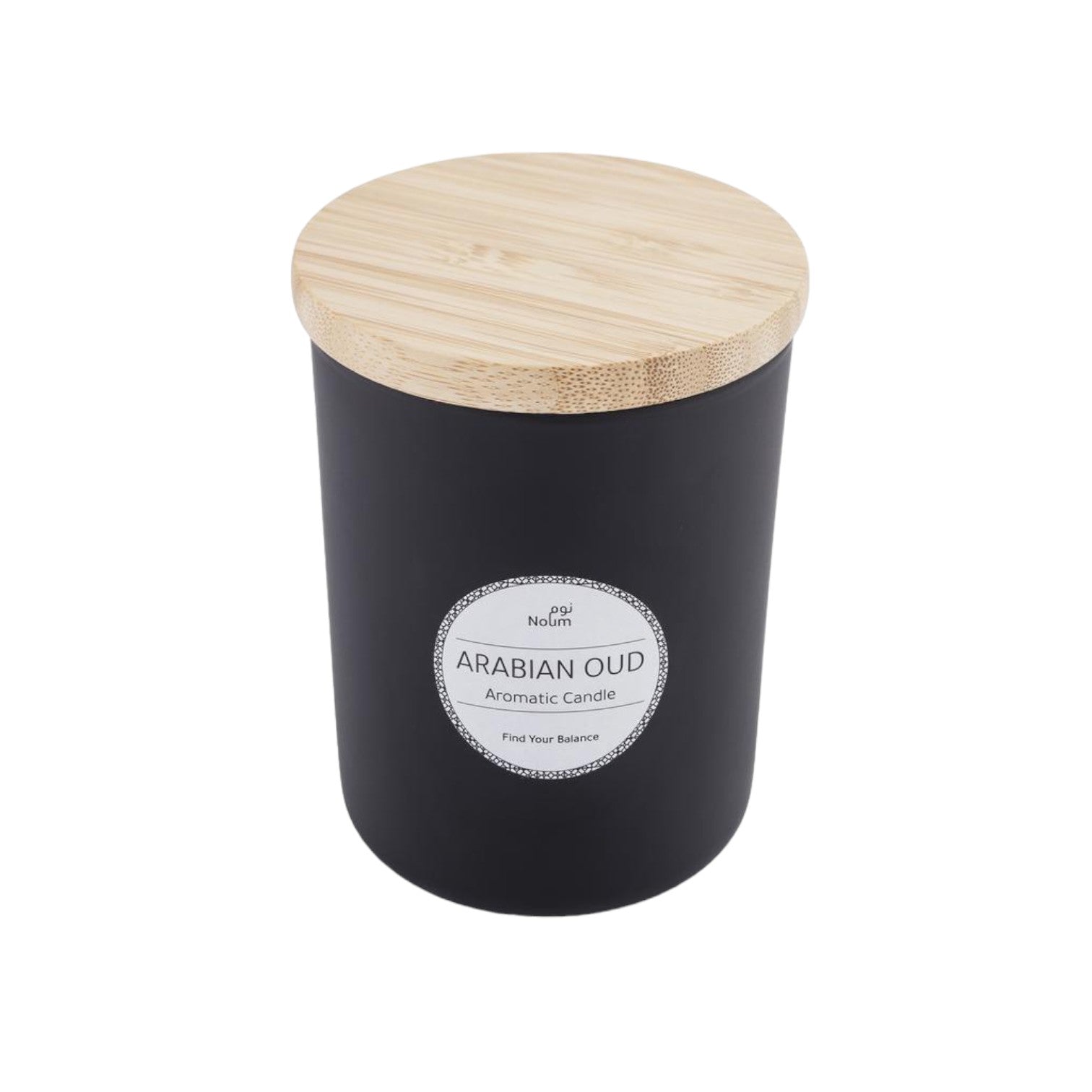 Arabic Oudh Scented Glass Candle with Bamboo Lid - Black