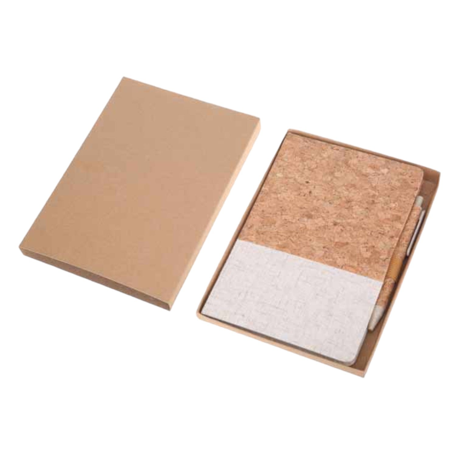 Set of A5 Cork Fabric Hard Cover Notebook and Pen - White