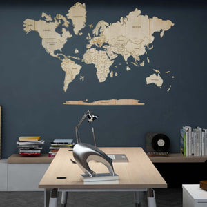 2D English Wooden World Map Light Color