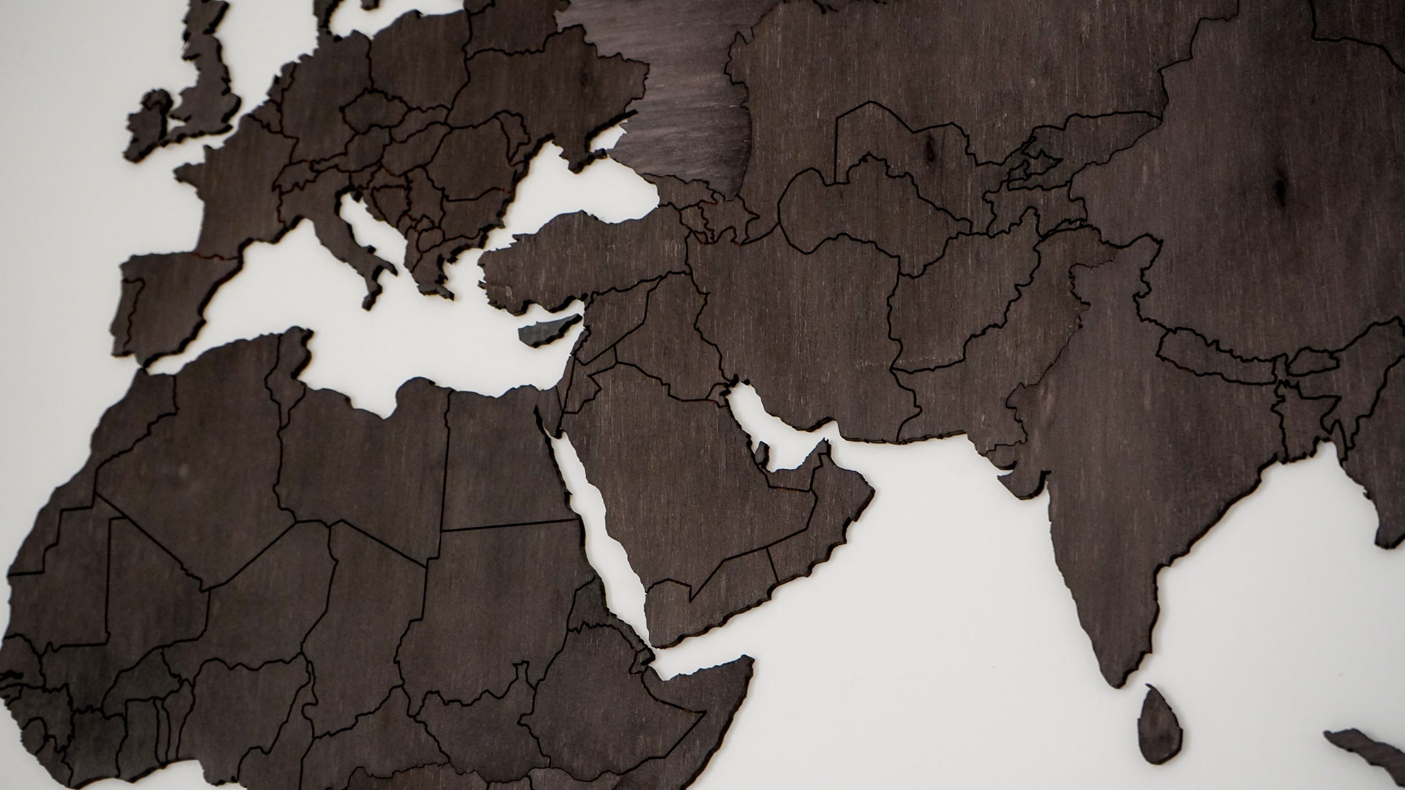 Wooden World Map with Borders