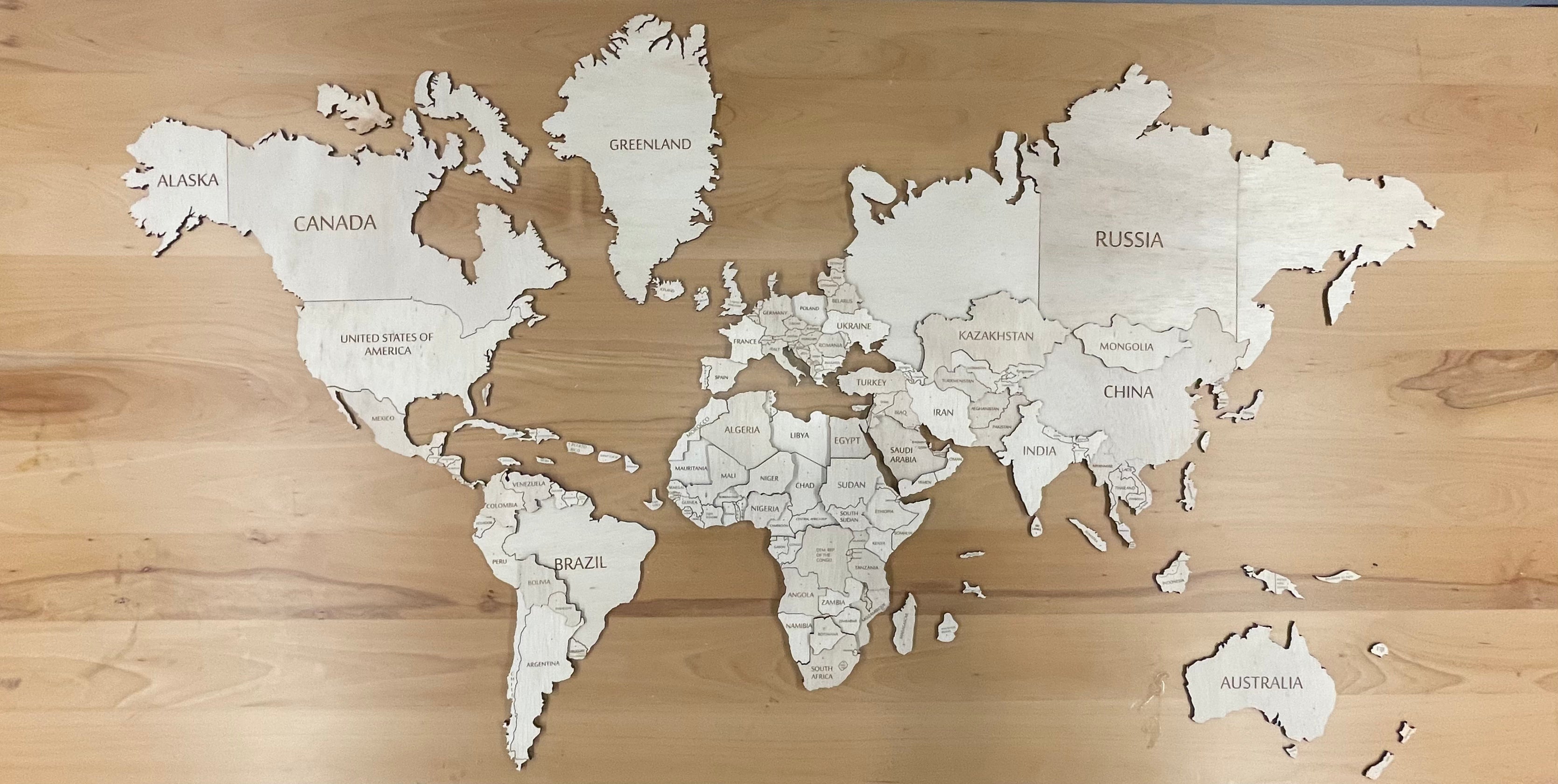 3D Custom Wooden World Map White Wood