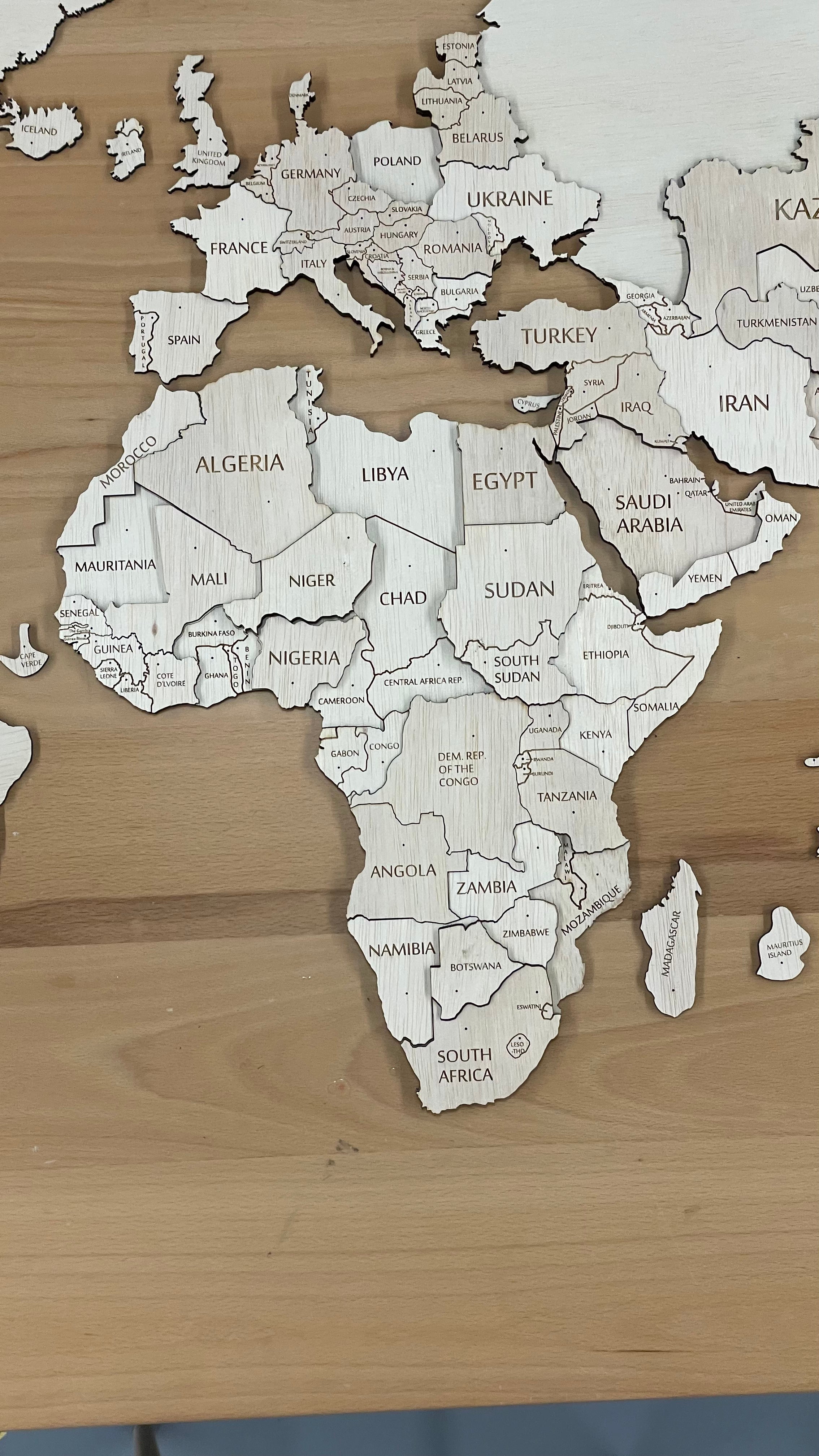 3D Custom Wooden World Map White Wood