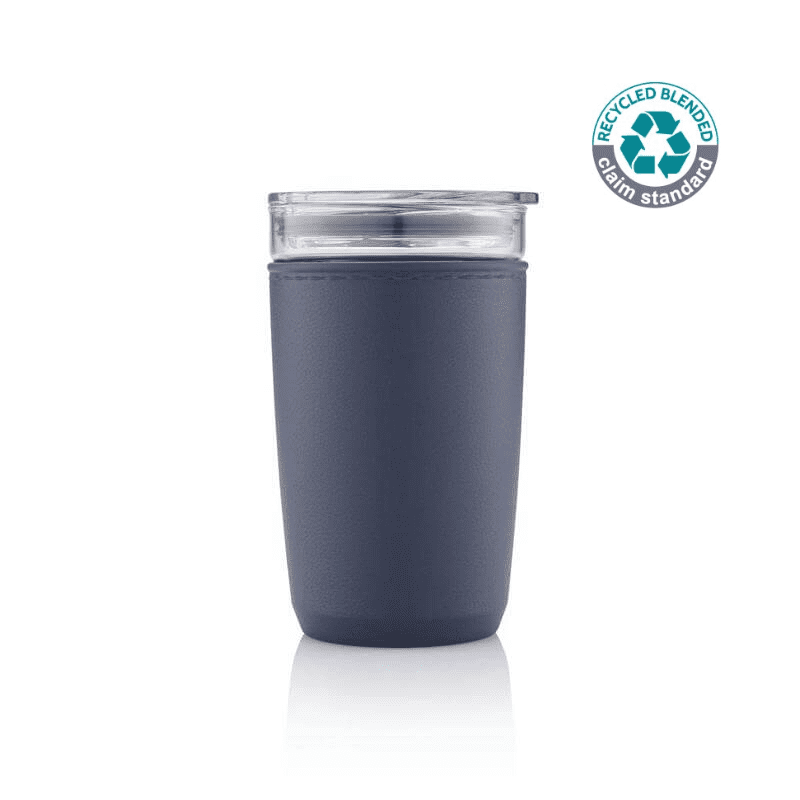 Glass Tumbler with Recycled Protective Sleeve - Blue