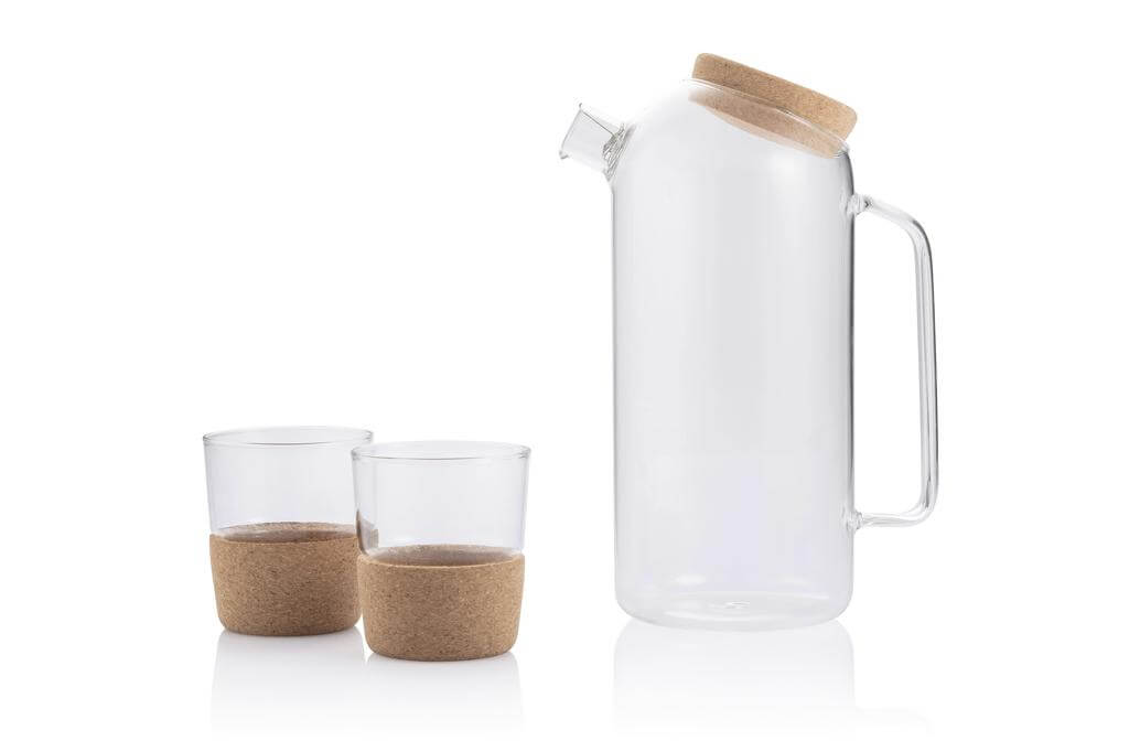Set of Glass Carafe with 2 Tumblers