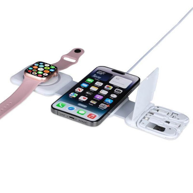 2 in 1 Wireless Charger with Multi Cable Set - White