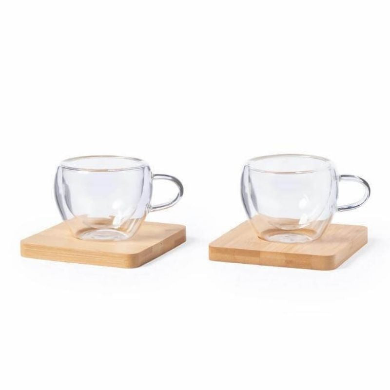 Set of 2 Expresso Cup with Bamboo Coaster