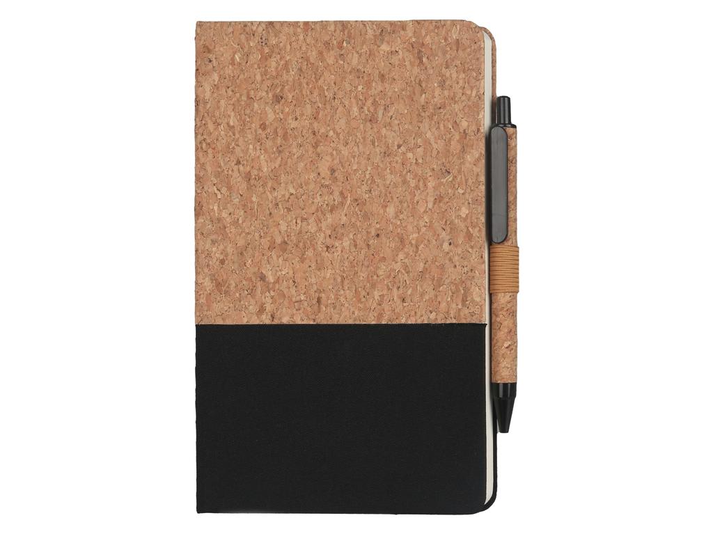 A5 Cork Fabric Hard Cover Notebook and Pen Set - Black