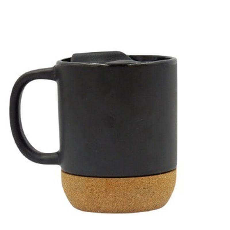 Ceramic Mug with Cork and Lid - Black