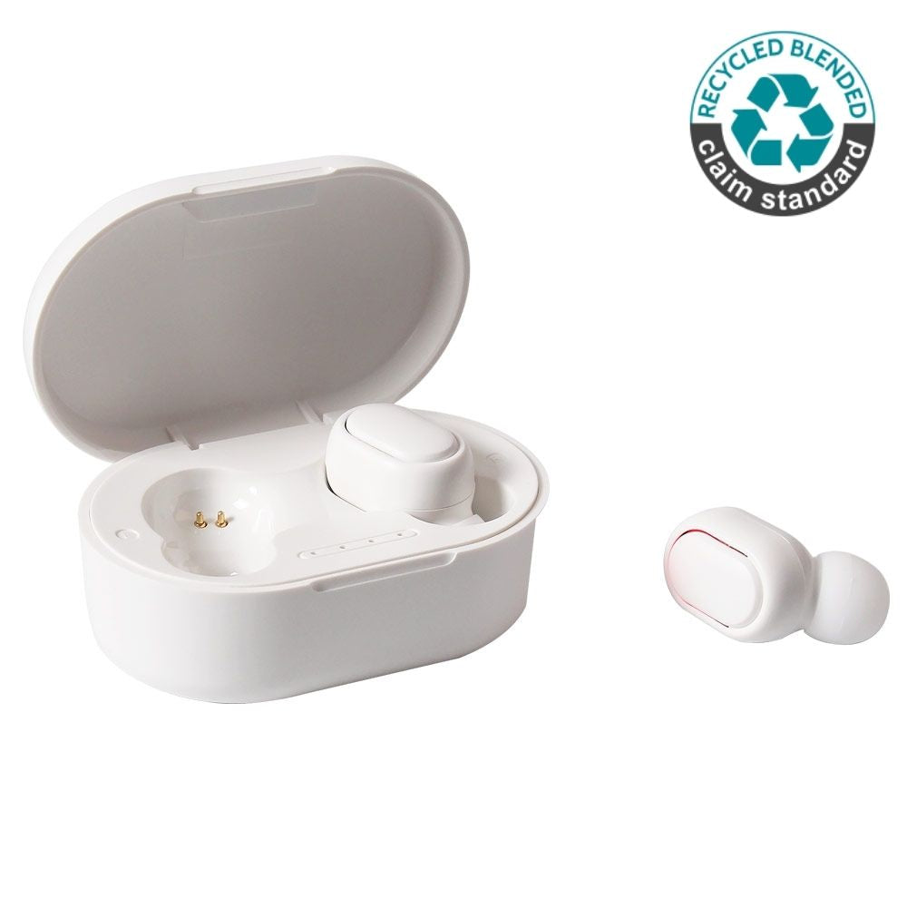 RCS standard recycled plastic TWS Wireless Earbuds - White