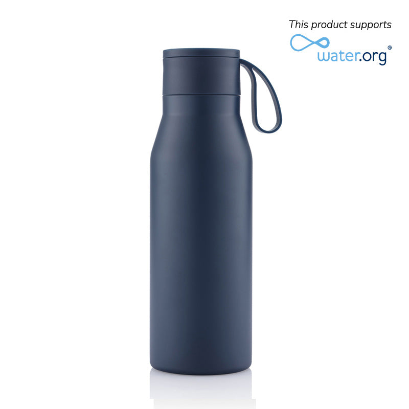 Collection Recycled Stainless Steel Vacuum Bottle with Loop - Navy Blue