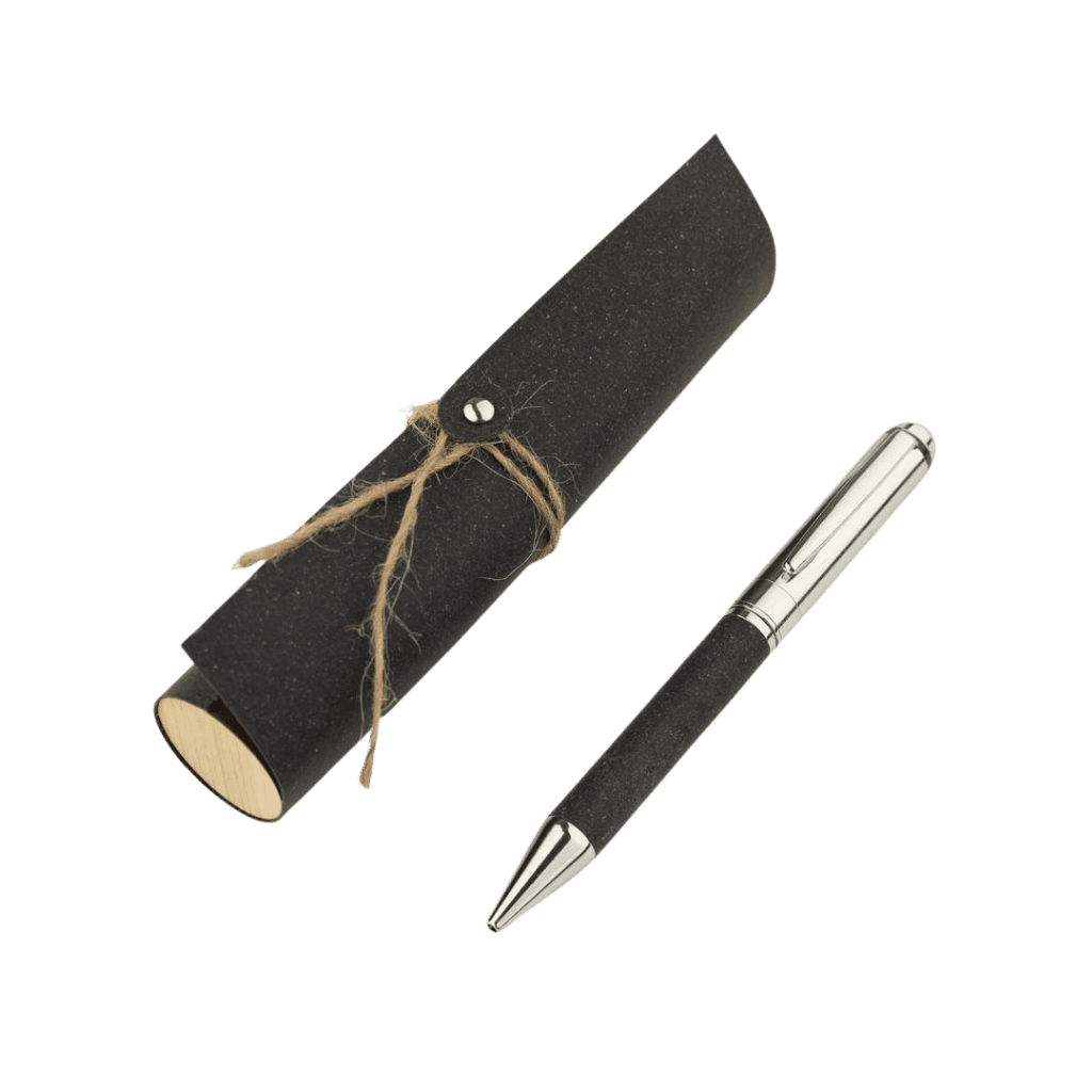 Metal Pen with Recycled Leather Barrel - Black