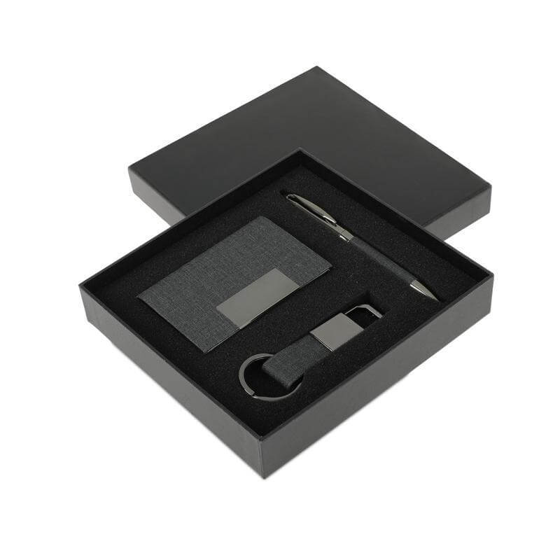 Card Holder, Key Chain and Pen Gift Set- Black