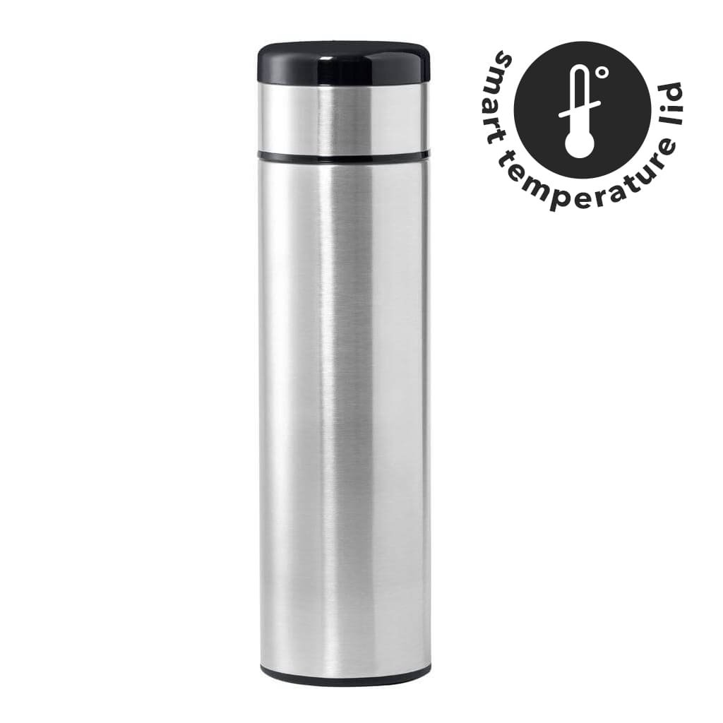 Double Walled Insulated Flask with Temperature Lid - Silver