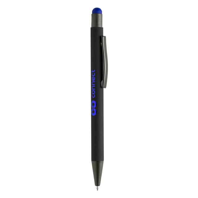 Metal Soft-touch Ball Pen with Stylus - Blue