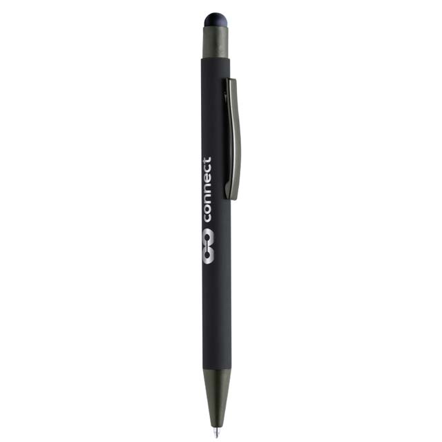 Metal Soft-touch Ball Pen with Stylus - Black