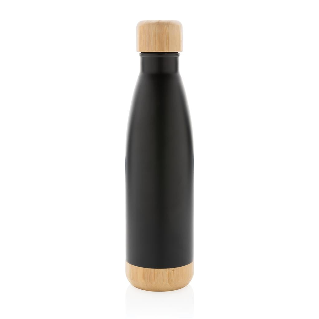 Double Wall Stainless Bottle with Bamboo Lid and Base - Black
