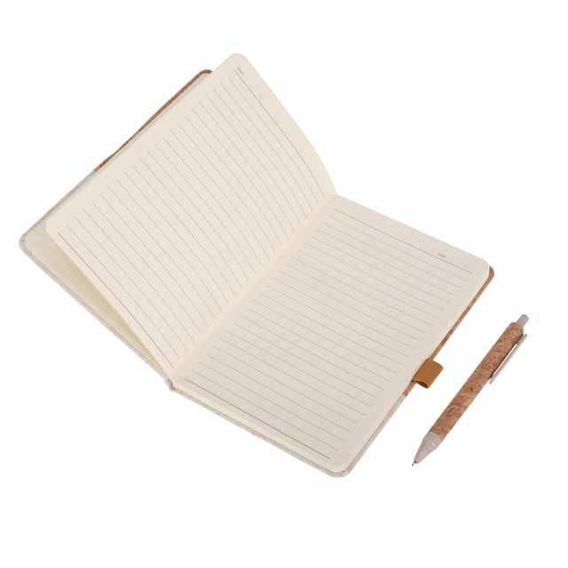 Set of A5 Cork Fabric Hard Cover Notebook and Pen - White