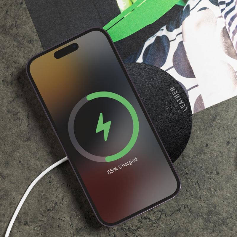 Recycled Leather 15W Wireless Charger - Black