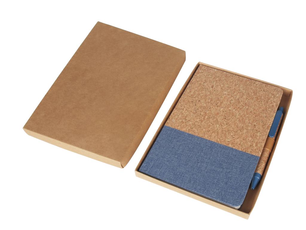 A5 Cork Fabric Hard Cover Notebook and Pen Set - Blue