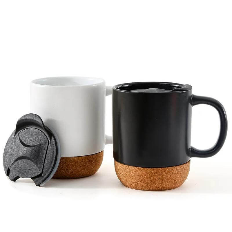 Ceramic Mug with Cork and Lid - White