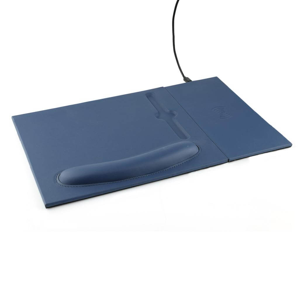 10W Wireless Charger PU Mouse Pad - Navy Blue
