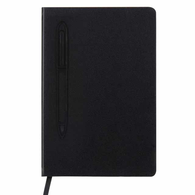 A5 Hard Cover Notebook with Metal Pen - Black