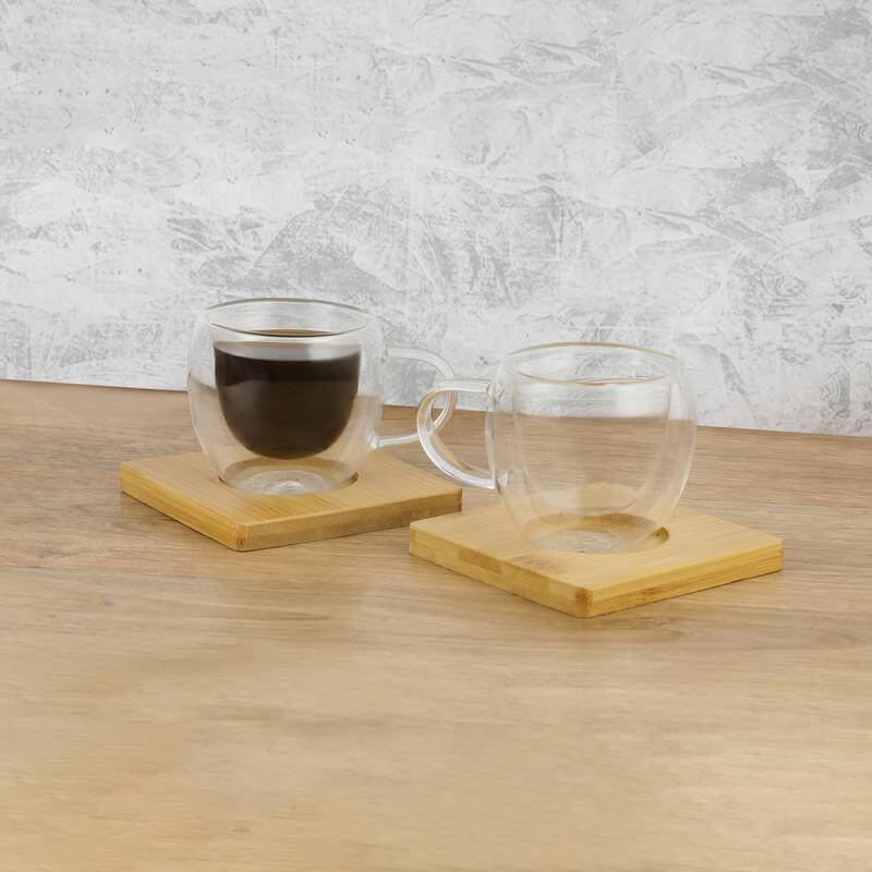 Set of 2 Expresso Cup with Bamboo Coaster
