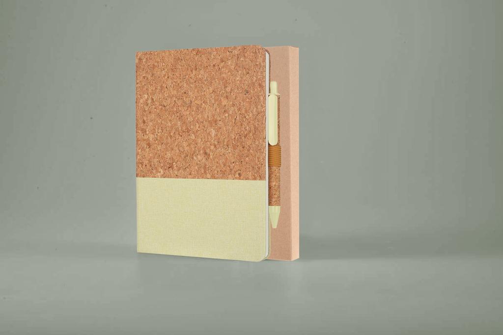 A5 Cork Fabric Hard Cover Notebook and Pen Set - Green