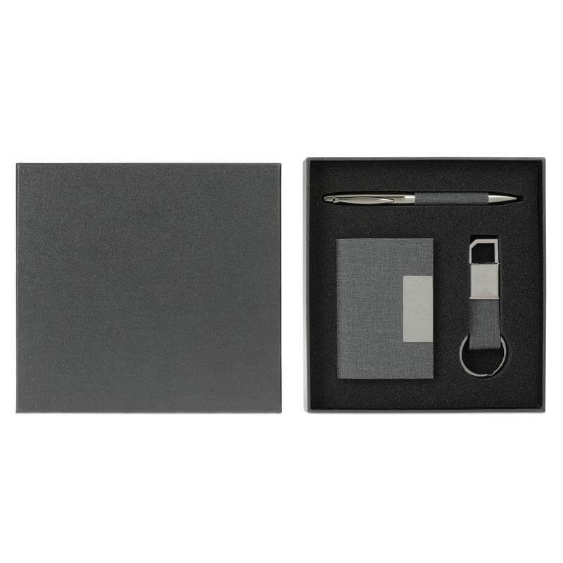 Card Holder, Key Chain and Pen Gift Set- Black