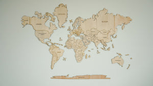 2D English Wooden World Map Light Color