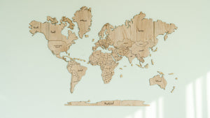 2D Multi-layer Arabic Wooden World Map خريطة العالم الخشبية باللغة العربية ثنائية الأبعاد بلون فاتح